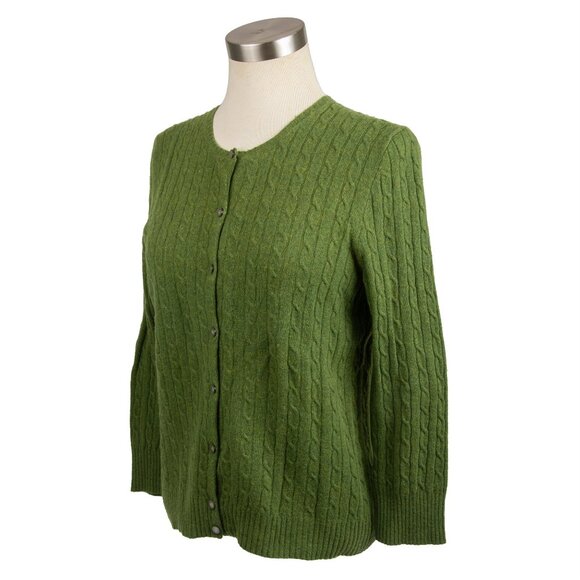 J. Crew Green Cashmere Blend Cable Knit Cardigan Sweater - Size Medium - Picture 2 of 8